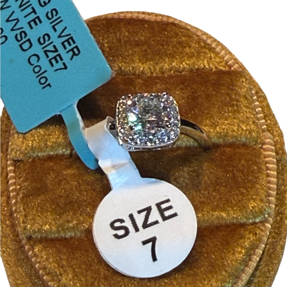 1.35ct Moissanite Halo Sterling Silver Ring - Picture 4 of 6
